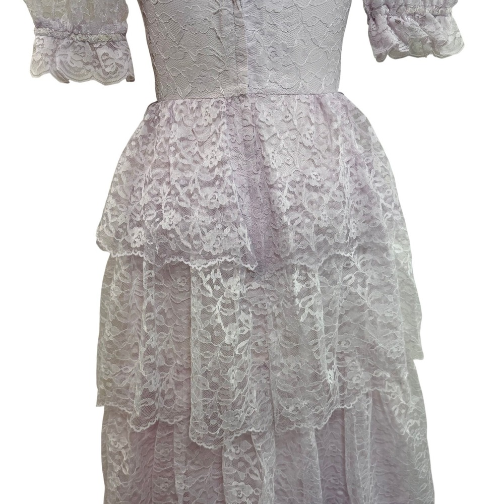 Vintage ILGWU Pink Lace Prairie Dress Made USA Coquette Fairycore Cottage 5 - Picture 10 of 16